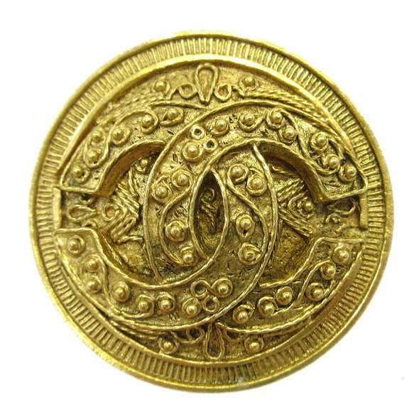 Authentic CHANEL CC Medallion Motif Brooch Pin Corsage Gold-Tone 94A - Picture 1 of 4